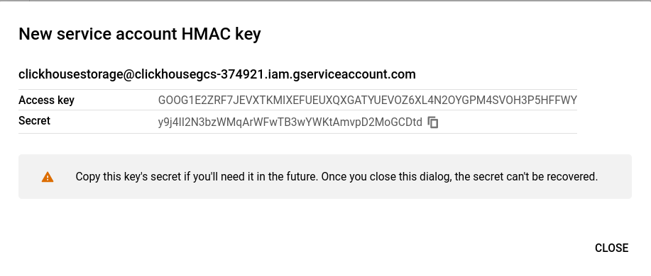 Получение сгенерированного HMAC-ключа для GCS