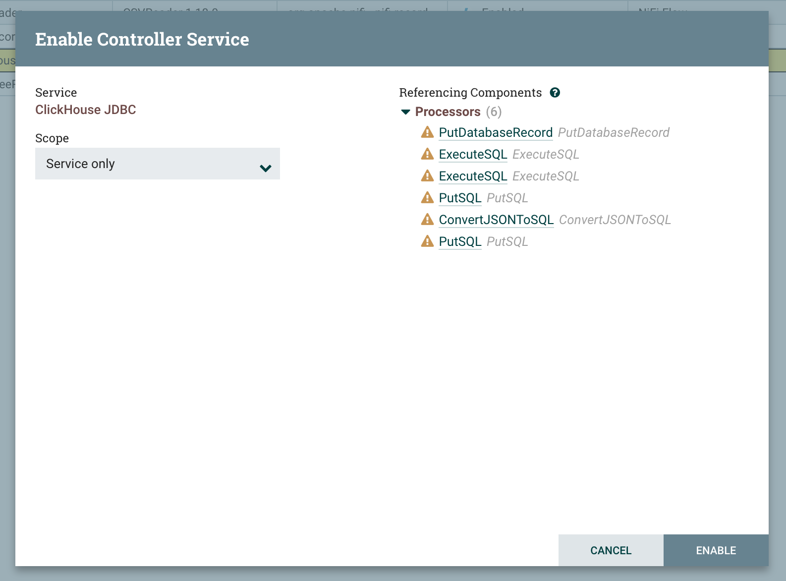 Диалог подтверждения включения Controller Service (Enable Controller Service)